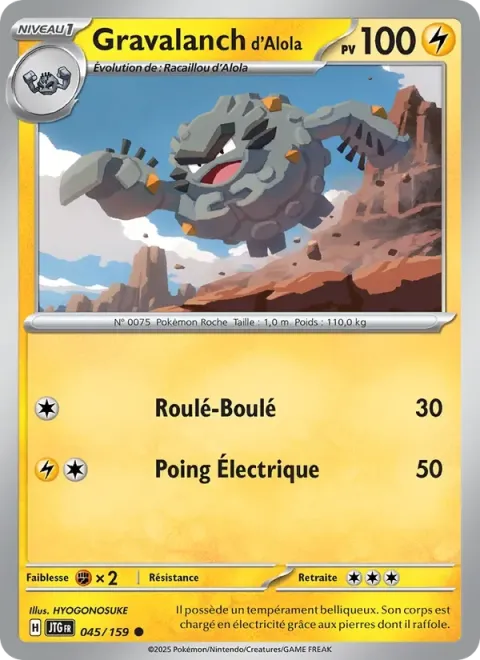 Carte Pokémon Gravalanch d’Alola 045/159, extension Aventures Ensemble
