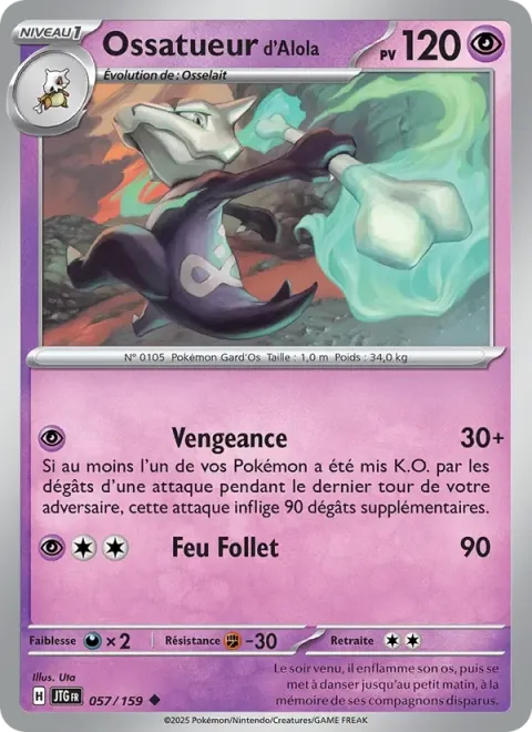 Carte Pokémon Ossatueur d’Alola 057/159, extension Aventures Ensemble