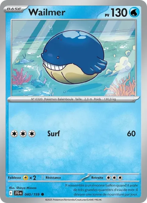 Carte Pokémon Wailmer 040/159, extension Aventures Ensemble