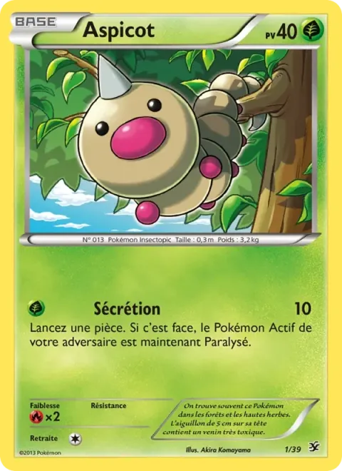 Carte Pokémon Aspicot 001/039, extension Bienvenue à Kalos