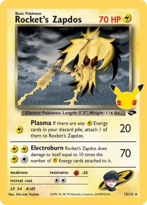 Carte Pokémon Électhor de Rocket 15/132, extension Célébrations