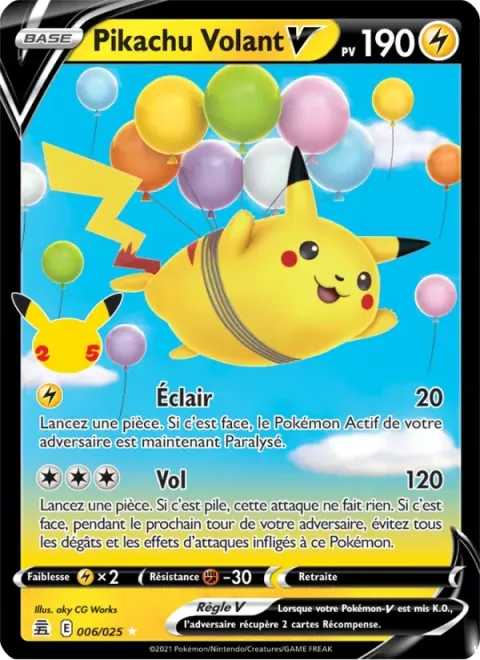 Carte Pokémon Pikachu Volant V 006/025, extension Célébrations