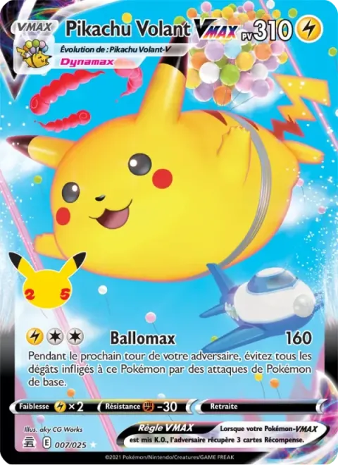 Carte Pokémon Pikachu Volant VMAX 007/025, extension Célébrations