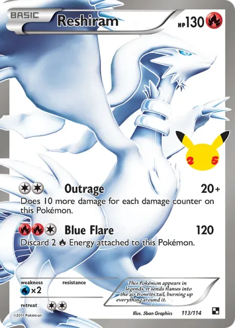 Carte Pokémon Reshiram 113/114, extension Célébrations
