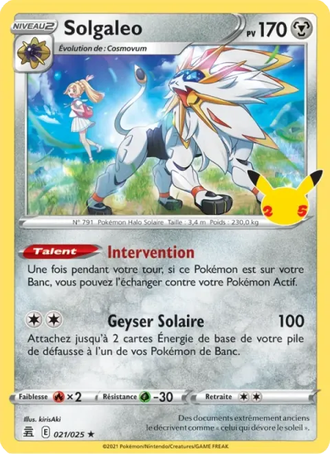 Carte Pokémon Solgaleo 021/025, extension Célébrations