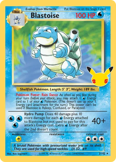 Carte Pokémon Tortank 2/102, extension Célébrations