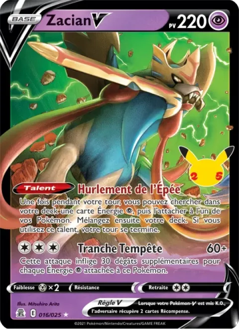 Carte Pokémon Zacian V 016/025, extension Célébrations