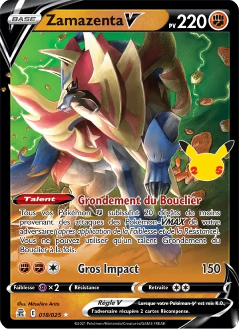 Carte Pokémon Zamazenta V 018/025, extension Célébrations