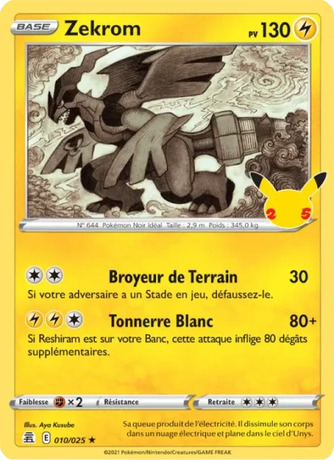 Carte Pokémon Zekrom 010/025, extension Célébrations