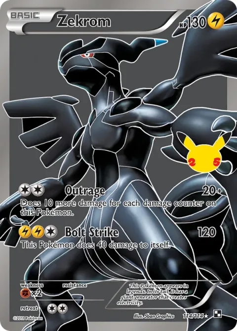 Carte Pokémon Zekrom 114/114, extension Célébrations