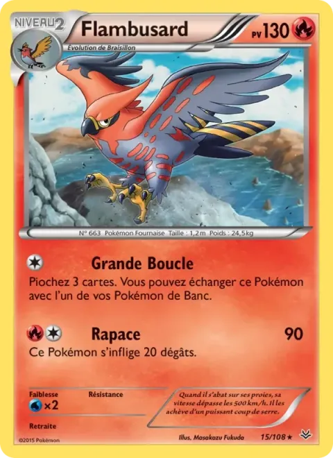 Carte Pokémon Flambusard 015/108, extension Ciel Rugissant