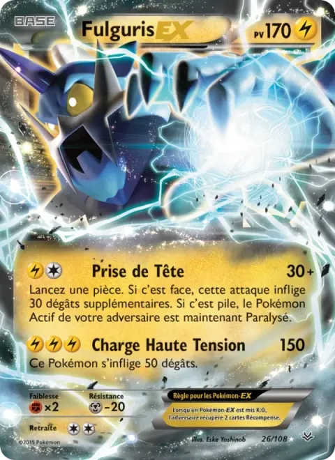 Carte Pokémon Fulguris EX 026/108, extension Ciel Rugissant