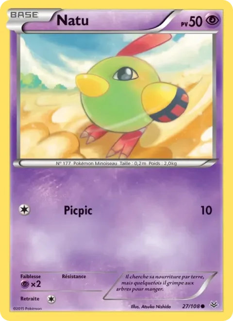 Carte Pokémon Natu 027/108, extension Ciel Rugissant