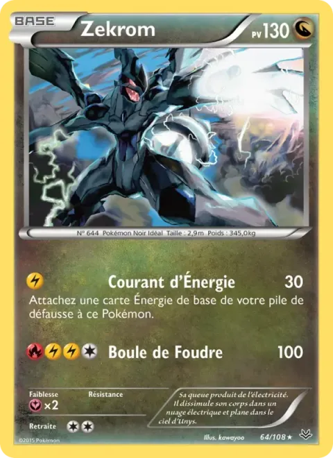 Carte Pokémon Zekrom 064/108, extension Ciel Rugissant