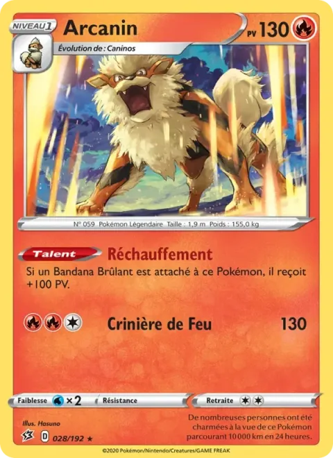 Carte Pokémon Arcanin 028/192, extension Clash des Rebelles