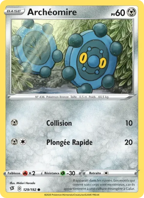 Carte Pokémon Archéomire 129/192, extension Clash des Rebelles