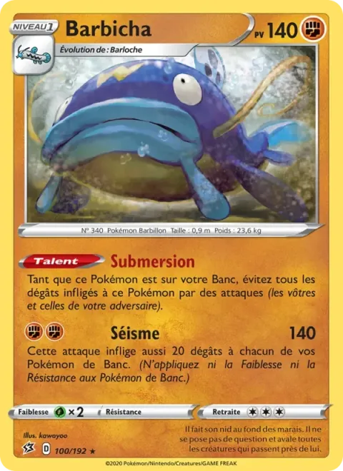 Carte Pokémon Barbicha 100/192, extension Clash des Rebelles