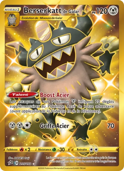 Carte Pokémon Berserkatt de Galar 205/192, extension Clash des Rebelles