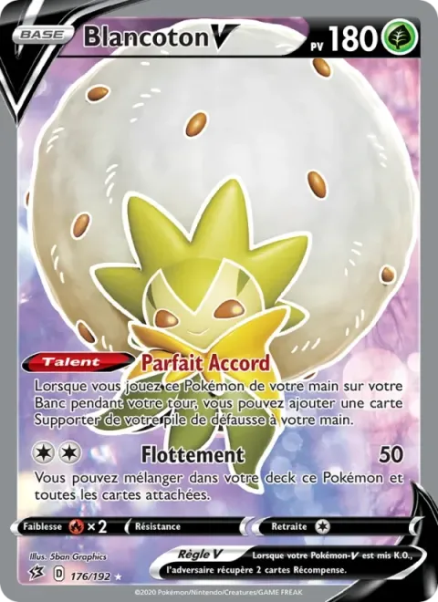Carte Pokémon Blancoton V 176/192, extension Clash des Rebelles