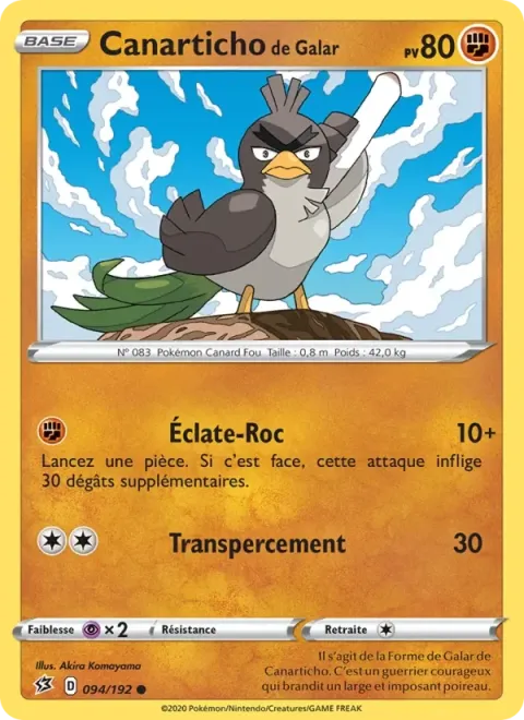 Carte Pokémon Canarticho de Galar 094/192, extension Clash des Rebelles