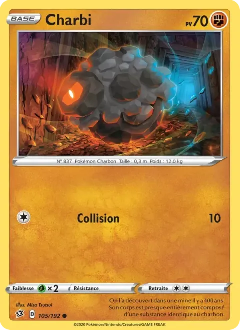 Carte Pokémon Charbi 105/192, extension Clash des Rebelles