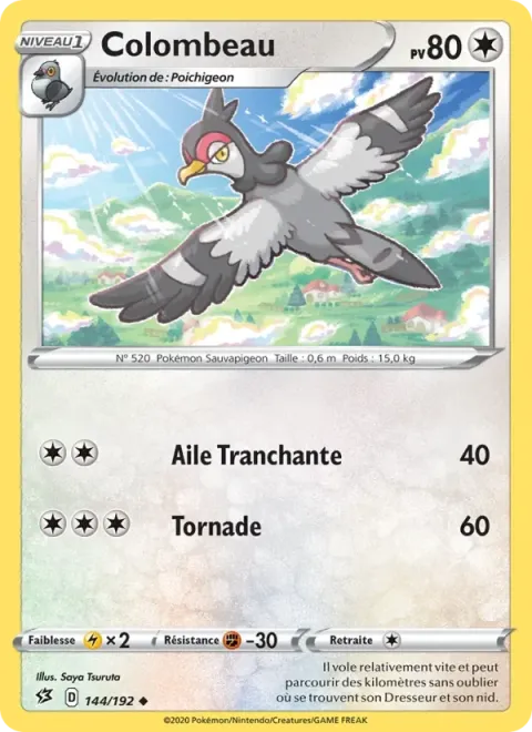 Carte Pokémon Colombeau 144/192, extension Clash des Rebelles