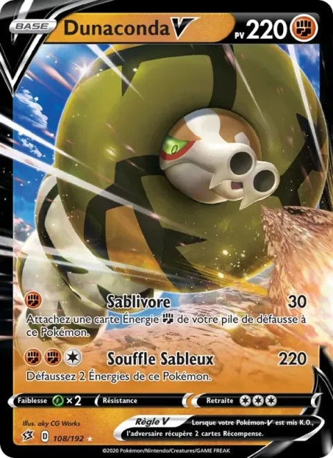 Carte Pokémon Dunaconda V 108/192, extension Clash des Rebelles