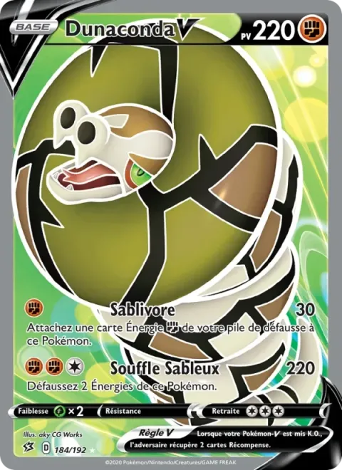 Carte Pokémon Dunaconda V 184/192, extension Clash des Rebelles