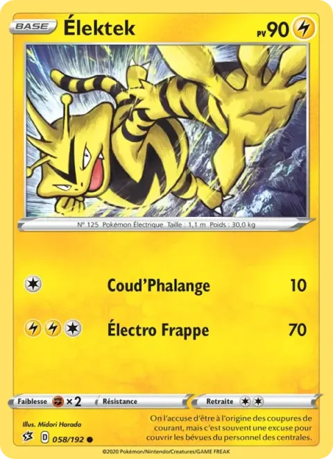 Carte Pokémon Élektek 058/192, extension Clash des Rebelles