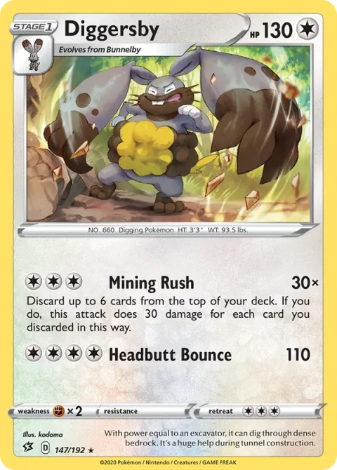 Carte Pokémon Excavarenne 147/192, extension Clash des Rebelles