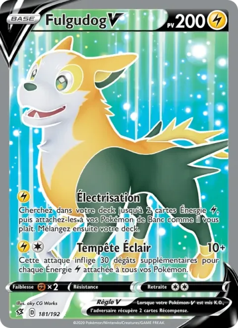 Carte Pokémon Fulgudog V 181/192, extension Clash des Rebelles