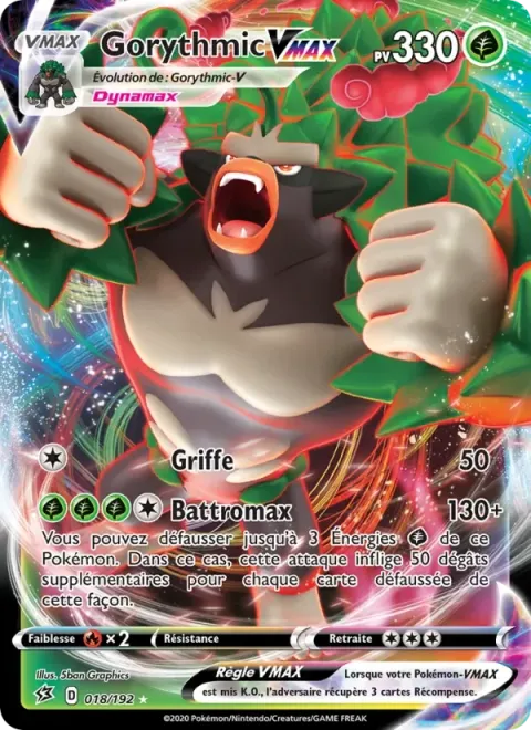 Carte Pokémon Gorythmic VMAX 018/192, extension Clash des Rebelles