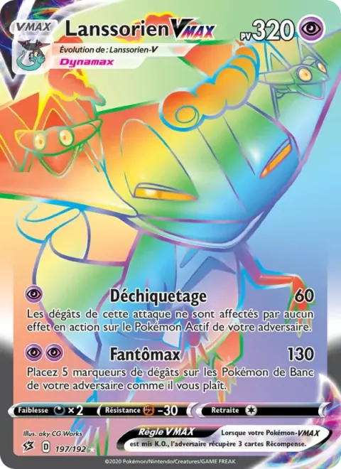 Carte Pokémon Lanssorien VMAX 197/192, extension Clash des Rebelles