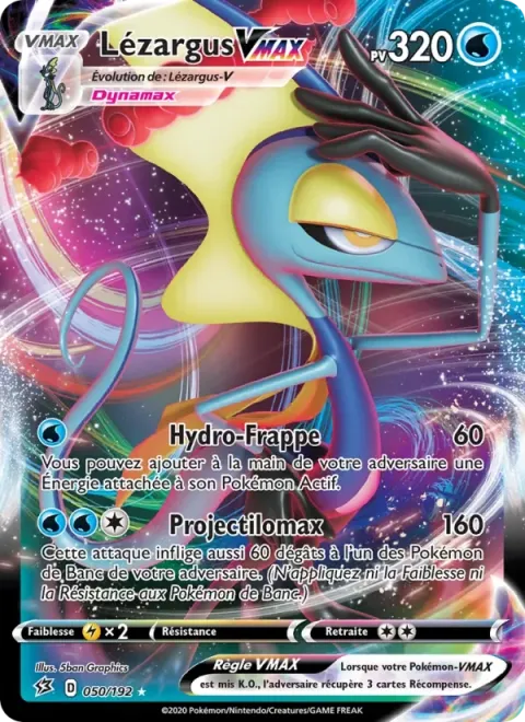 Carte Pokémon Lézargus VMAX 050/192, extension Clash des Rebelles