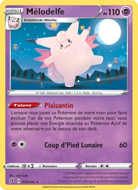 Carte Pokémon Mélodelfe 075/192, extension Clash des Rebelles
