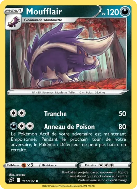Carte Pokémon Moufflair 115/192, extension Clash des Rebelles
