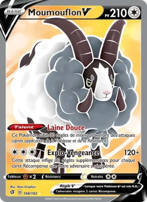 Carte Pokémon Moumouflon V 188/192, extension Clash des Rebelles