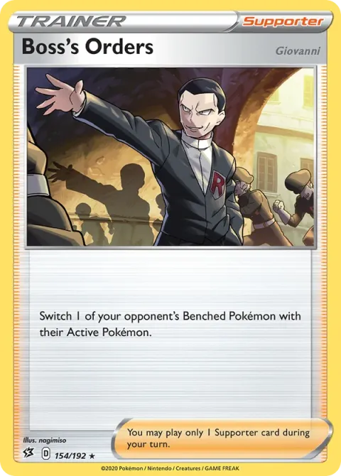 Carte Pokémon Ordres du Boss (Giovanni) 154/192, extension Clash des Rebelles