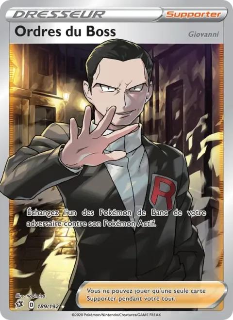 Carte Pokémon Ordres du Boss (Giovanni) 189/192, extension Clash des Rebelles