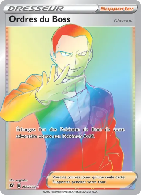 Carte Pokémon Ordres du Boss (Giovanni) 200/192, extension Clash des Rebelles