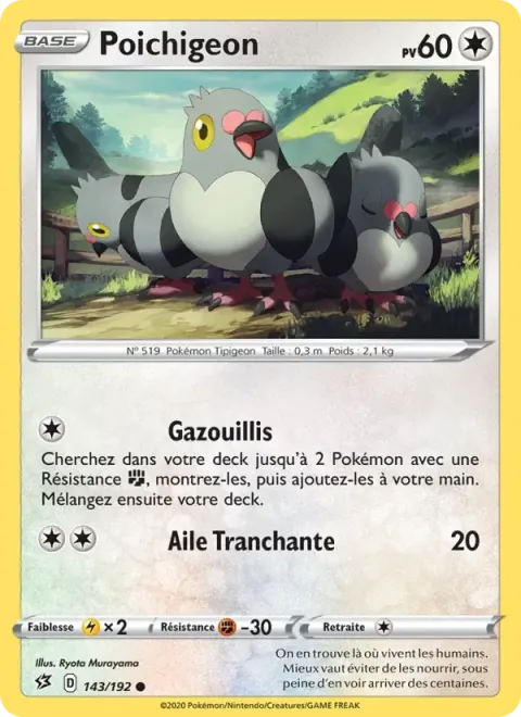 Carte Pokémon Poichigeon 143/192, extension Clash des Rebelles