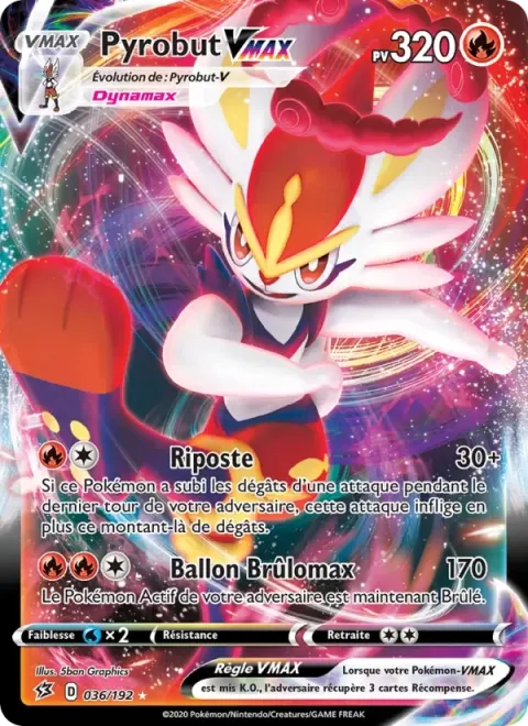 Carte Pokémon Pyrobut VMAX 036/192, extension Clash des Rebelles