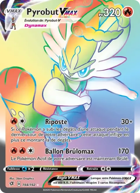 Carte Pokémon Pyrobut VMAX 194/192, extension Clash des Rebelles