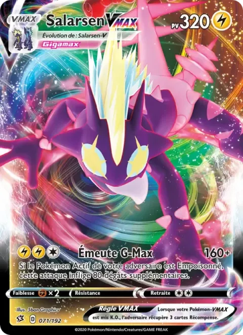 Carte Pokémon Salarsen VMAX 071/192, extension Clash des Rebelles