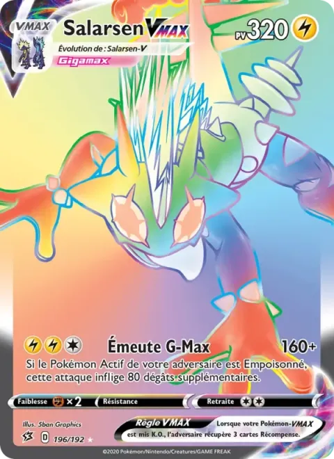 Carte Pokémon Salarsen VMAX 196/192, extension Clash des Rebelles