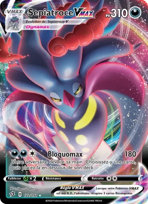 Carte Pokémon Sepiatroce VMAX 122/192, extension Clash des Rebelles