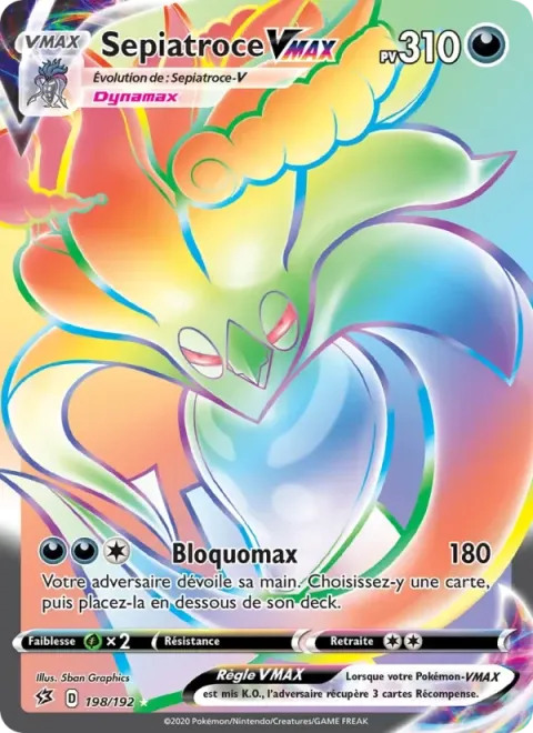 Carte Pokémon Sepiatroce VMAX 198/192, extension Clash des Rebelles