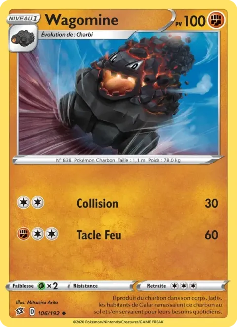 Carte Pokémon Wagomine 106/192, extension Clash des Rebelles