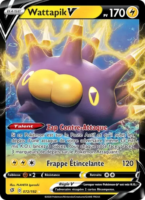 Carte Pokémon Wattapik V 072/192, extension Clash des Rebelles