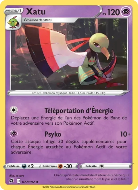 Carte Pokémon Xatu 077/192, extension Clash des Rebelles